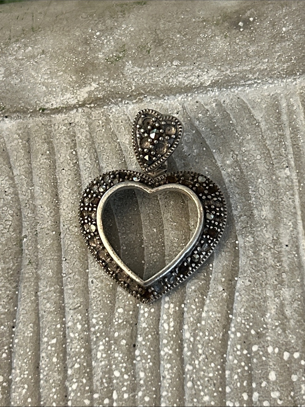 Sterling Silver Marcasite Heart Pendant - Antique-Style Heart Frame